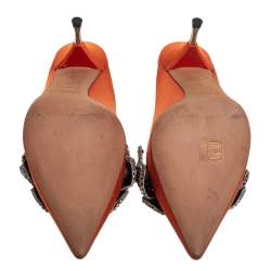 Rochas Orange Satin Crystal Embellishment Mule Sandals Size 39