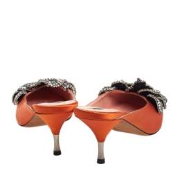 Rochas Orange Satin Crystal Embellishment Mule Sandals Size 39