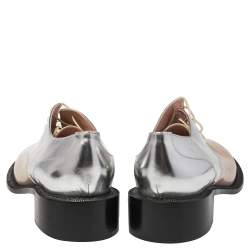 Pre Owned Rochas Metallic Silver/Beige Leather Lace Up Derby Size 39