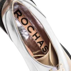 Pre Owned Rochas Metallic Silver/Beige Leather Lace Up Derby Size 39