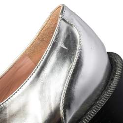 Pre Owned Rochas Metallic Silver/Beige Leather Lace Up Derby Size 39