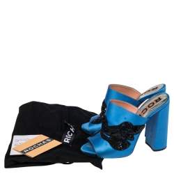 Rochas Blue Satin Embellishment  Mule Sandals Size 36
