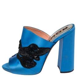 Rochas Blue Satin Embellishment  Mule Sandals Size 36