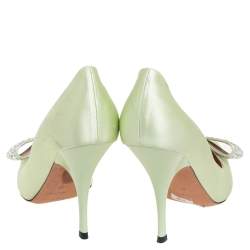 Rochas Mint Green Satin Bow Crystals Embellished Pumps Size 41