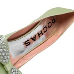 Rochas Mint Green Satin Bow Crystals Embellished Pumps Size 41