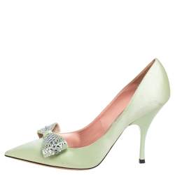 Rochas Mint Green Satin Bow Crystals Embellished Pumps Size 41
