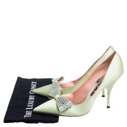 Rochas Mint Green Satin Bow Crystals Embellished Pumps Size 41