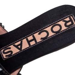 Rochas Black Crystals Embellished Suede Flat Slides Size 38