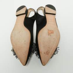 Pre Owned Rochas Black Satin Embellished Flat Slingback Sandals Size 37.5