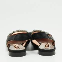 Pre Owned Rochas Black Satin Embellished Flat Slingback Sandals Size 37.5