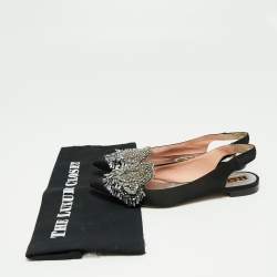 Pre Owned Rochas Black Satin Embellished Flat Slingback Sandals Size 37.5