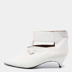 Rochas White Leather Kitten Heel Booties Size 37 