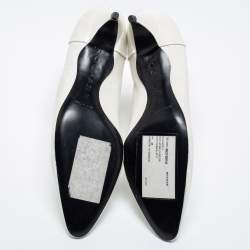 Rochas White Leather Kitten Heel Booties Size 37 