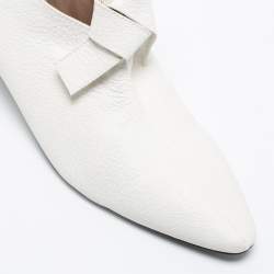 Rochas White Leather Kitten Heel Booties Size 37 