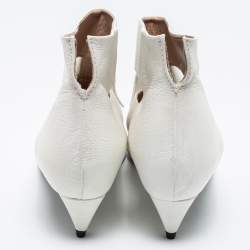 Rochas White Leather Kitten Heel Booties Size 37 