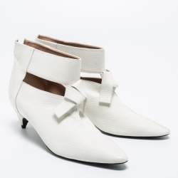 Rochas White Leather Kitten Heel Booties Size 37 