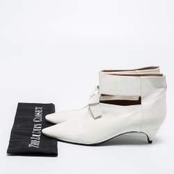 Rochas White Leather Kitten Heel Booties Size 37 