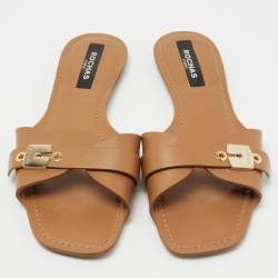 Rochas Tan Leather Flat Slides Size 41