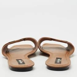 Rochas Tan Leather Flat Slides Size 41