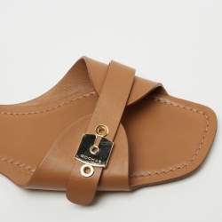 Rochas Tan Leather Flat Slides Size 41