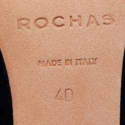 Rochas Navy Blue Velvet Bow Ankle Strap Pointed Toe Pumps Size 40
