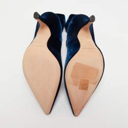 Rochas Navy Blue Velvet Bow Ankle Strap Pointed Toe Pumps Size 40