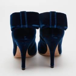 Rochas Navy Blue Velvet Bow Ankle Strap Pointed Toe Pumps Size 40