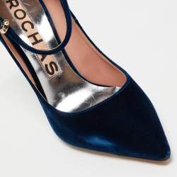 Rochas Navy Blue Velvet Bow Ankle Strap Pointed Toe Pumps Size 40