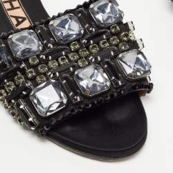 Rochas Black Crystal Embellished Suede Flat Slides Size 39