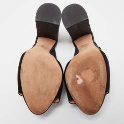 Rochas Black Satin Crystals Embellished Slide Sandals Size 41