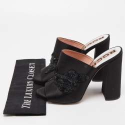 Rochas Black Satin Crystals Embellished Slide Sandals Size 41