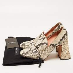 Rochas Beige/Brown Python Embossed Leather Glitter Heel Square Toe Pumps Size 40