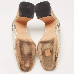Rochas Beige/Brown Python Embossed Leather Glitter Heel Square Toe Pumps Size 40