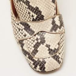 Rochas Beige/Brown Python Embossed Leather Glitter Heel Square Toe Pumps Size 40
