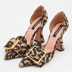 Rochas Brown/Gold Leopard Brocade Fabric Dorsay Pumps Size 37.5