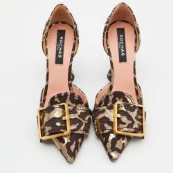 Rochas Brown/Gold Leopard Brocade Fabric Dorsay Pumps Size 37.5