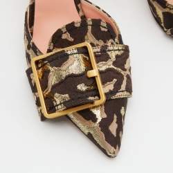 Rochas Brown/Gold Leopard Brocade Fabric Dorsay Pumps Size 37.5