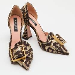Rochas Brown/Gold Leopard Brocade Fabric Dorsay Pumps Size 37.5