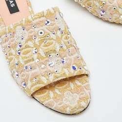 Pre Owned Rochas Tricolor Fabric Crystal Embellished Flat Slides Size 37.5