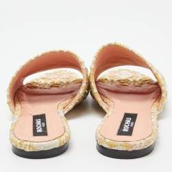 Pre Owned Rochas Tricolor Fabric Crystal Embellished Flat Slides Size 37.5