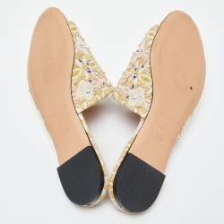 Pre Owned Rochas Tricolor Fabric Crystal Embellished Flat Slides Size 37.5