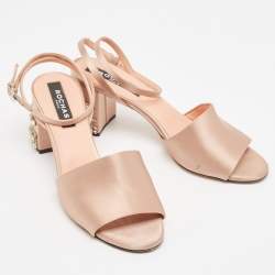 Rochas Pink Satin Crystal Embellished Block Heel Ankle Strap Sandals Size 38