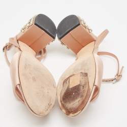 Rochas Pink Satin Crystal Embellished Block Heel Ankle Strap Sandals Size 38