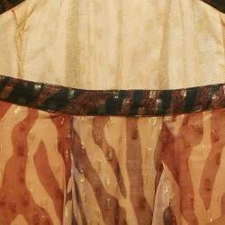 Pre Owned Rococo Sand Brown Animal Print Crepe Brocade Cut-Out Midi Dress M