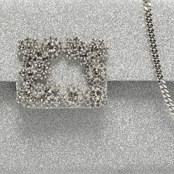 Pre Owned Roger Vivier Silver Glitter Efflorescence Clutch