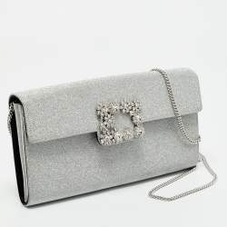 Pre Owned Roger Vivier Silver Glitter Efflorescence Clutch