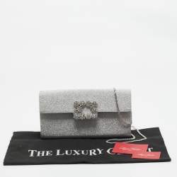 Pre Owned Roger Vivier Silver Glitter Efflorescence Clutch