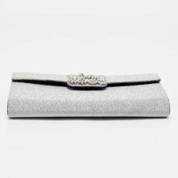 Pre Owned Roger Vivier Silver Glitter Efflorescence Clutch