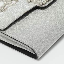 Pre Owned Roger Vivier Silver Glitter Efflorescence Clutch