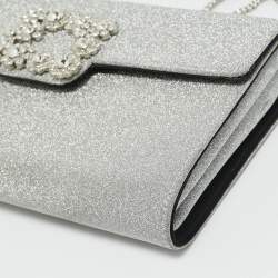 Pre Owned Roger Vivier Silver Glitter Efflorescence Clutch